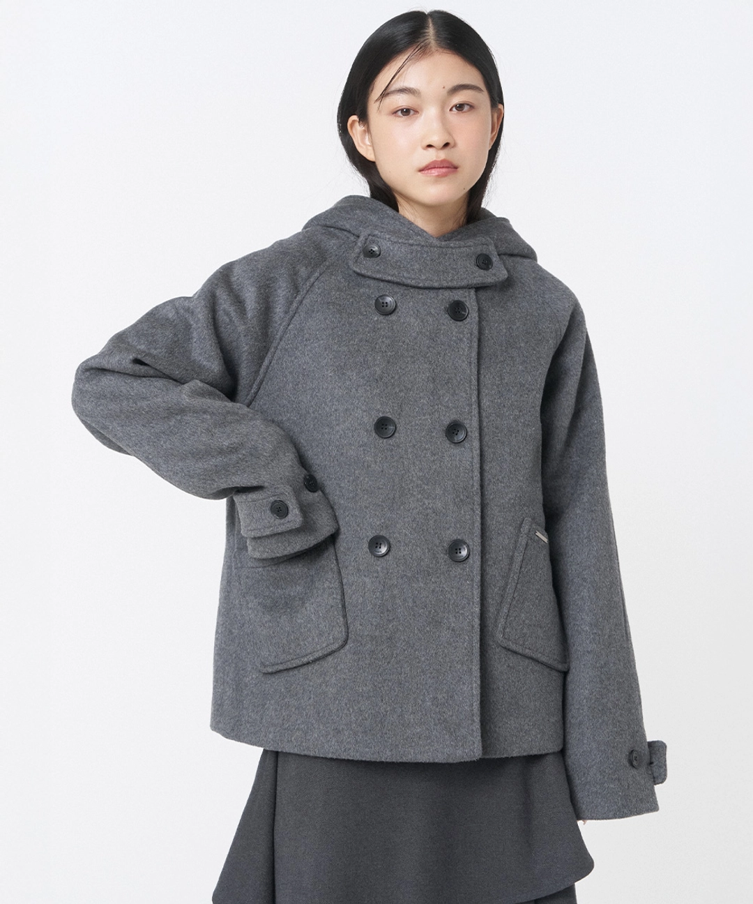 미세키서울 [레이 PICK] Hoodie double button coat CHARCOAL 상품 이미지 2