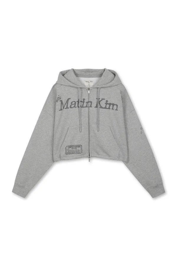 GRAFFITI ARTWORK CROP HOODY ZIP UP IN GREY