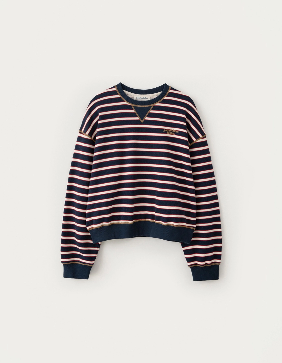 썸웨어버터 Small Wave Logo Stripe Sweatshirt - Navy 상품 이미지 1