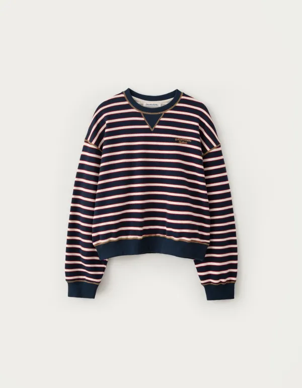 Small Wave Logo Stripe Sweatshirt - Navy