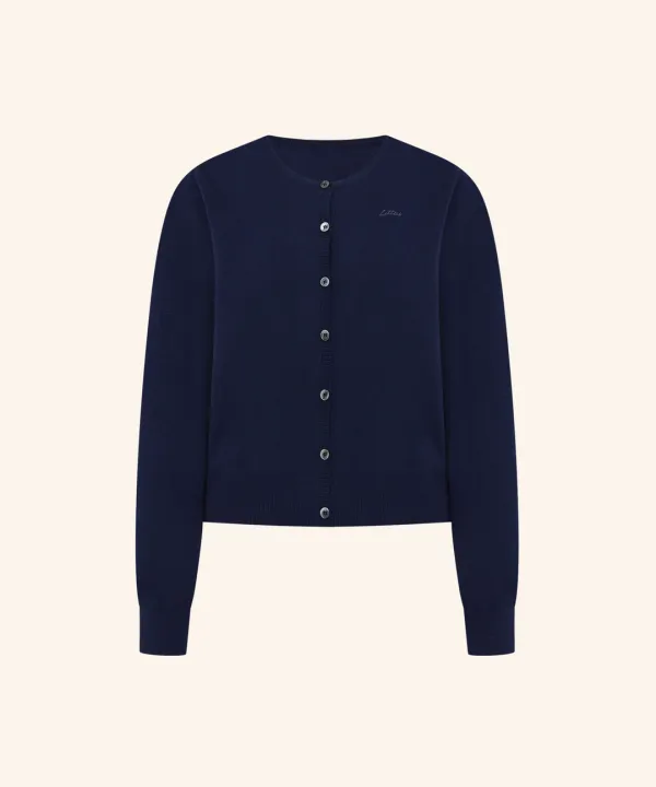 Letters U-neck Basic Cardigan ( Navy )