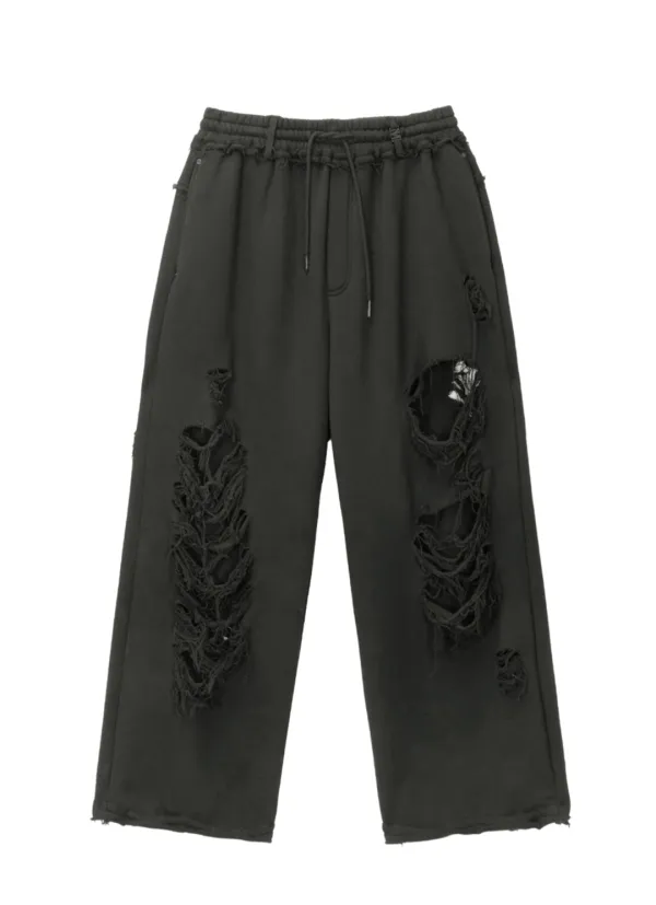 Scratch Damage Wide Sweat Pants [ Charcoal ]