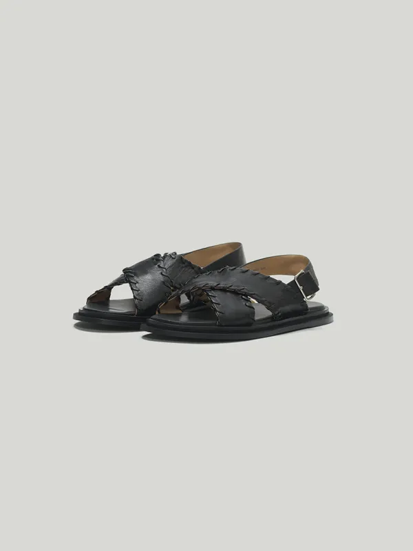 Stitch leather sandals Black