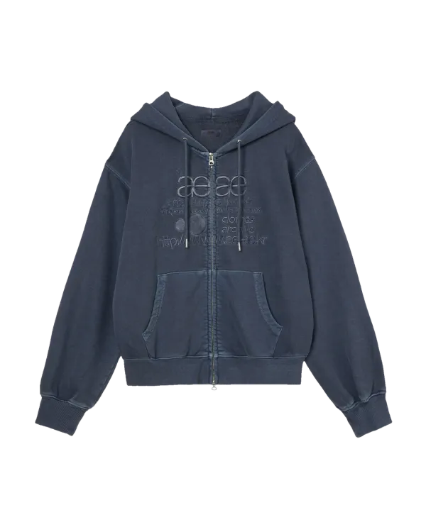 WEB LOGO WASHED HOOD ZIP UP [NAVY]