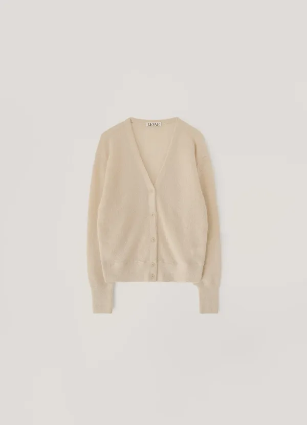 Plain Mohair V-Neck Cardigan - Biscuit Beige