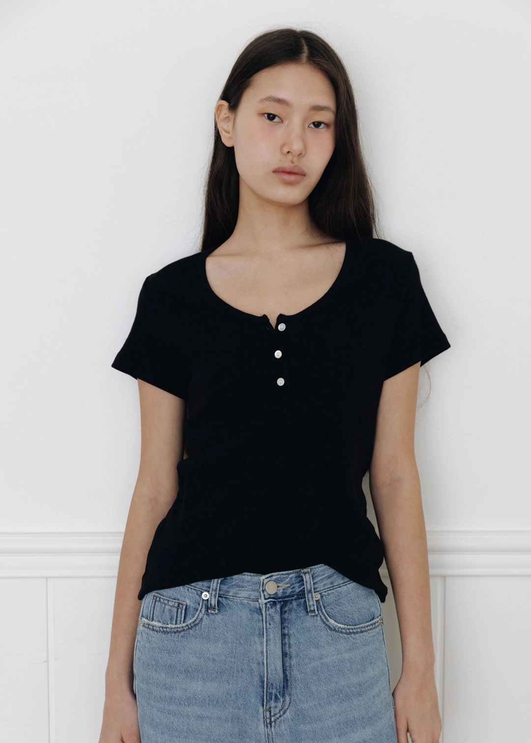더라이 Half Button T-shirt(Black) 상품 이미지 2
