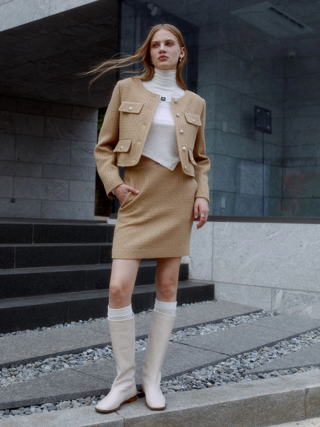 뮤제 [REFURB] DUVET Wool Tweed Mini Skirt_Sand Beige 상품 이미지 2