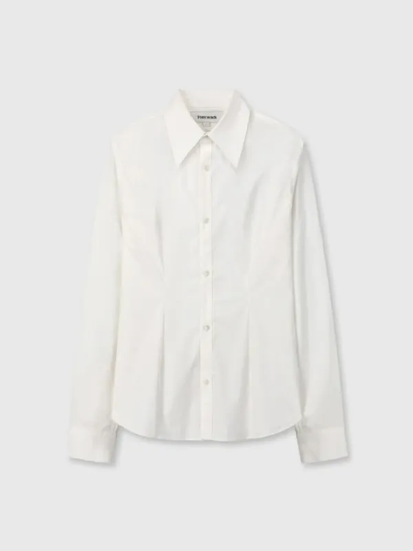 ELASTICATED COTTON SLIM-FIT SHIRT_ OFF WHITE