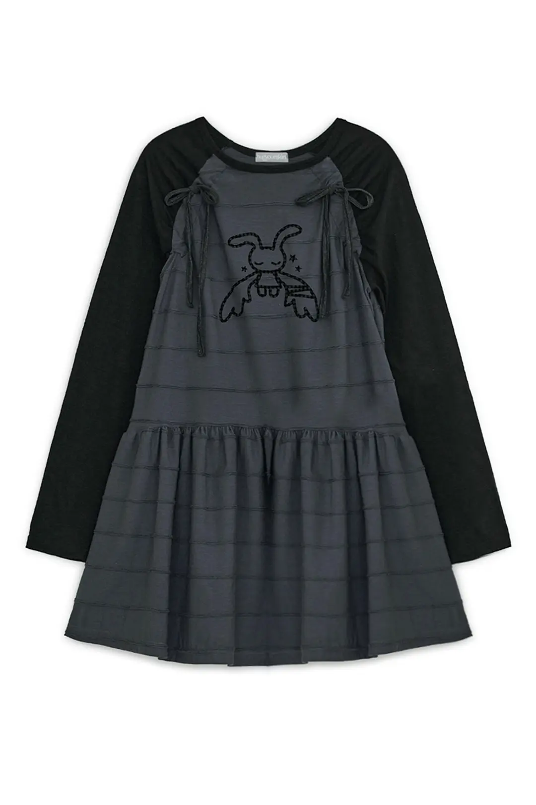 허그유어스킨 Angel patched raglan dress (Black Charcoal) 상품 이미지 1