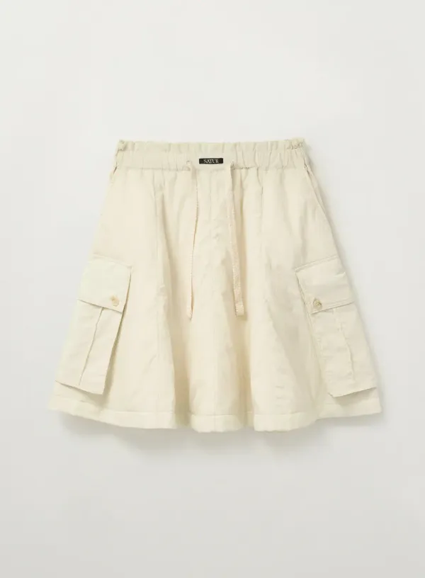 (W) Padded Balloon Cargo Skirt - Cream