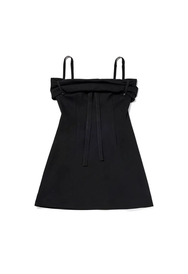 ROLLED MINI DRESS, BLACK