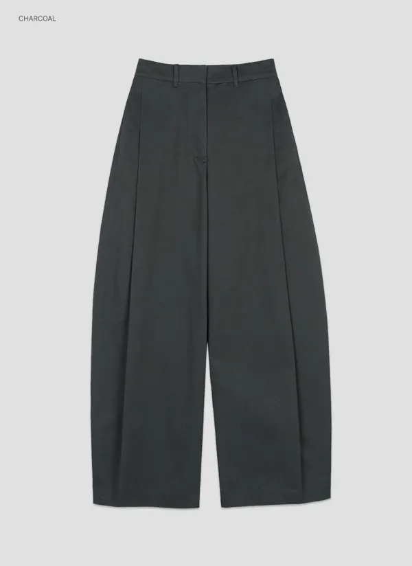 (PT-5708)CHINO VOLUME CURVED TUCK PANTS
