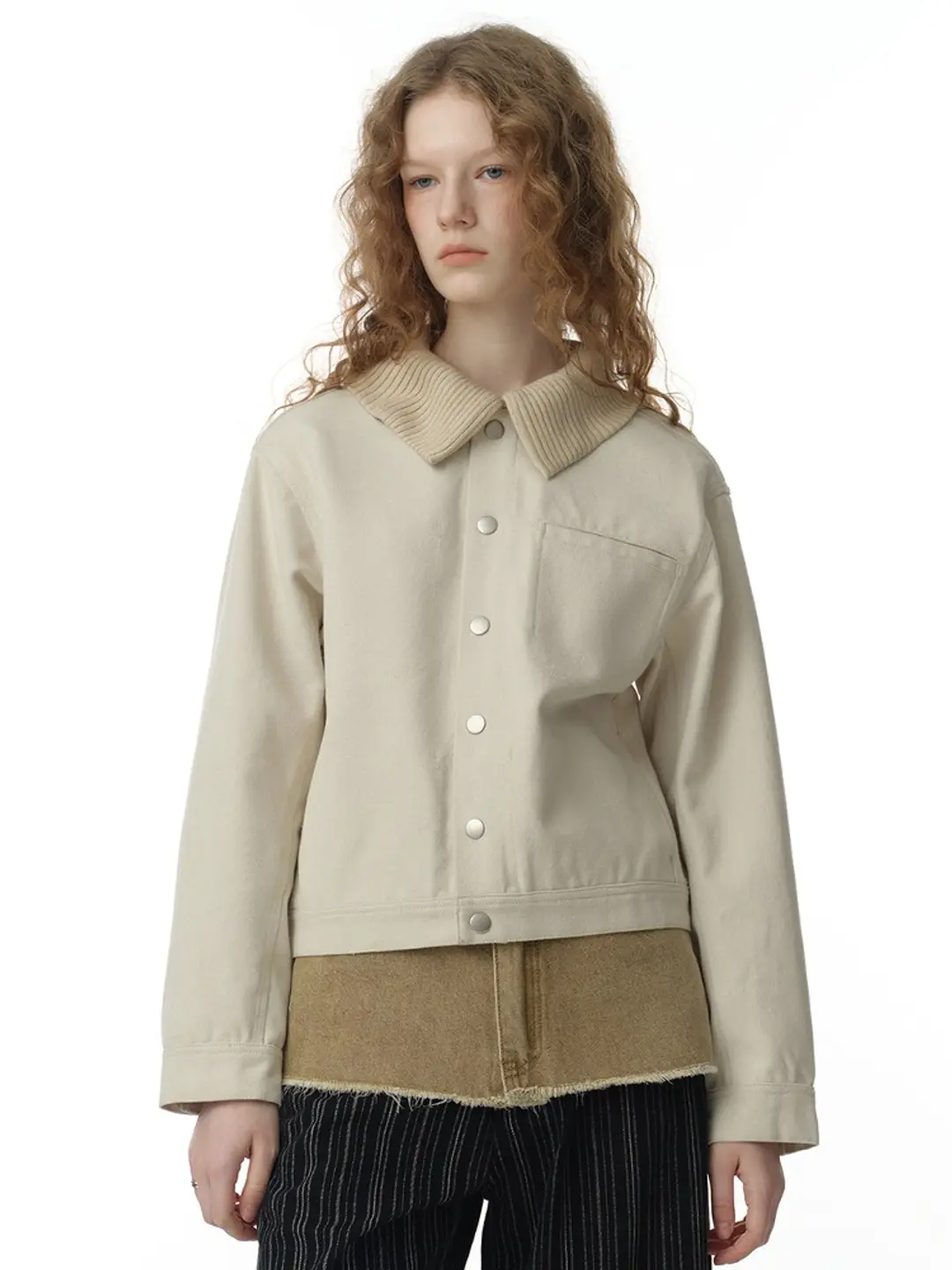 밀로 우먼 Knit Mix Work Jacket [Ivory] 상품 이미지 1