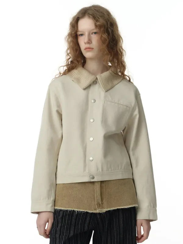 Knit Mix Work Jacket [Ivory]