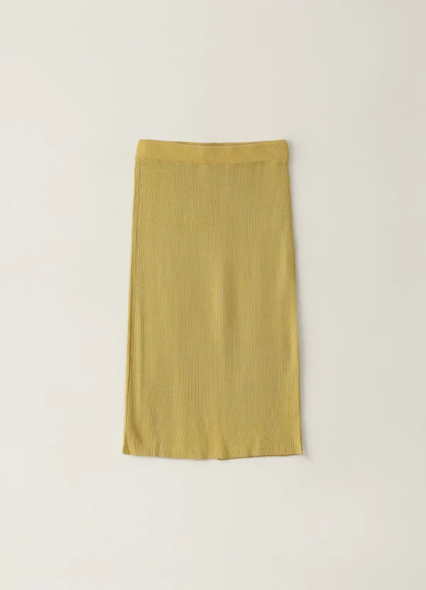 Ribbed Slim Knit Skirt - Yellow
