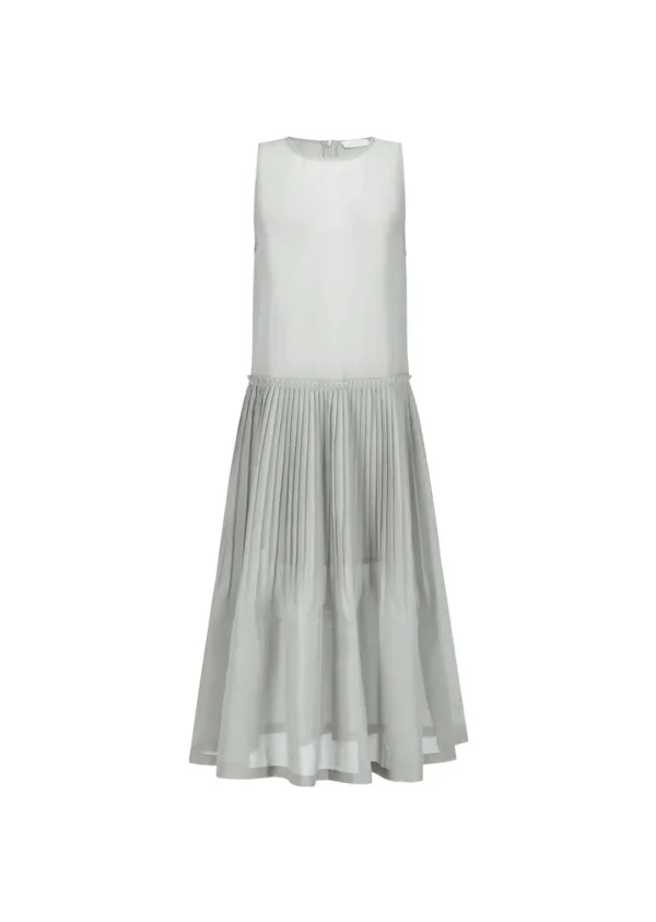 Pleated Sleeveless Dress, Grey