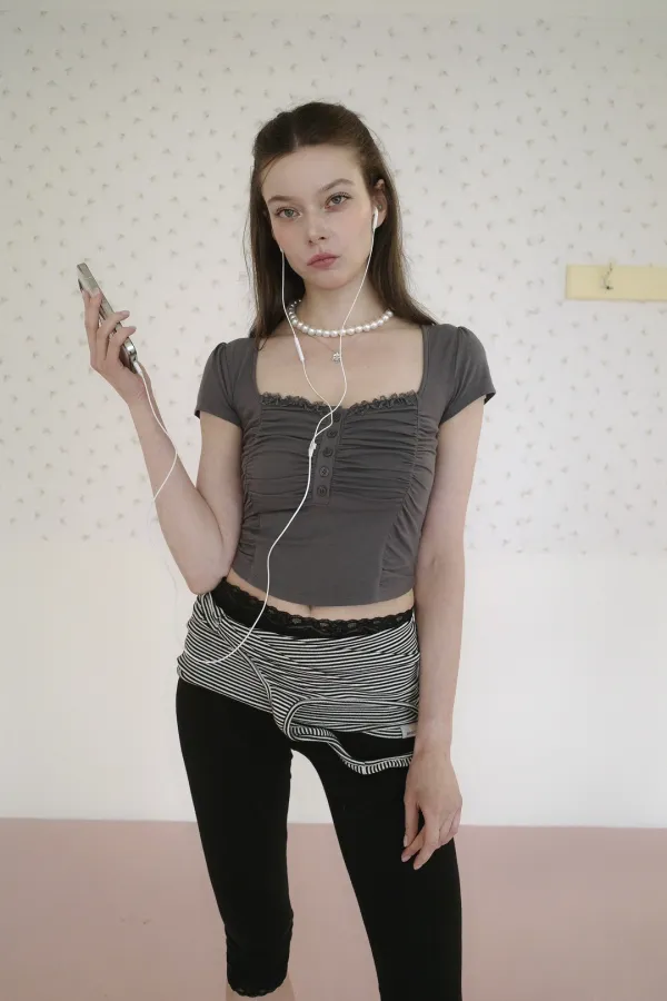 BELLA SHIRRING TOP (CHARCOAL)