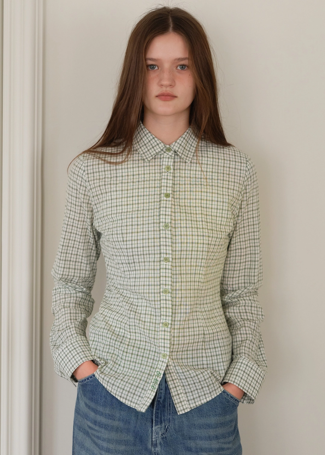 온무드 SELLA CHECK SHIRT - GREEN 상품 이미지 2