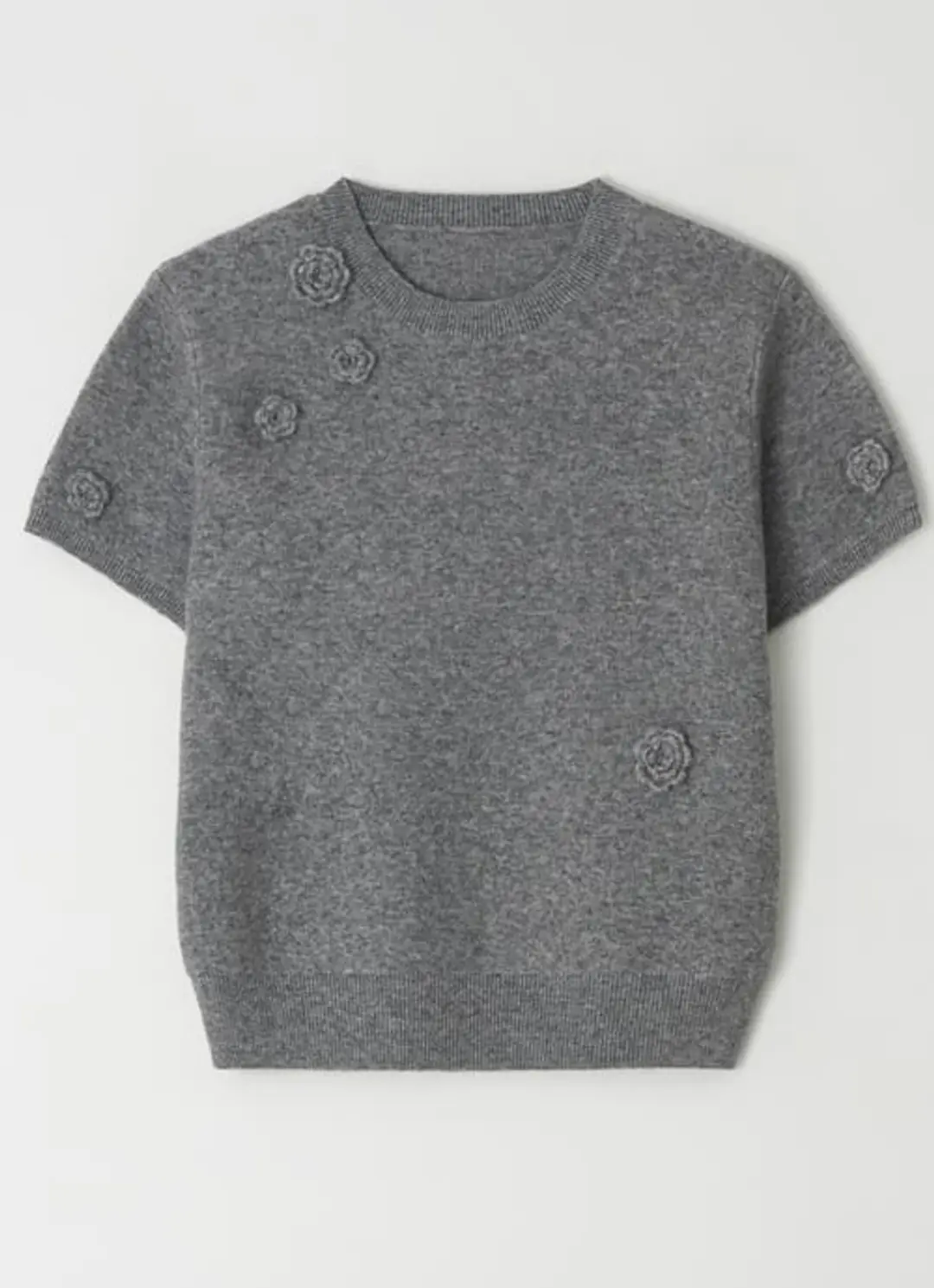 론론 HANDMADE FLOWER SHORT SLEEVE KNIT GREY 상품 이미지 3