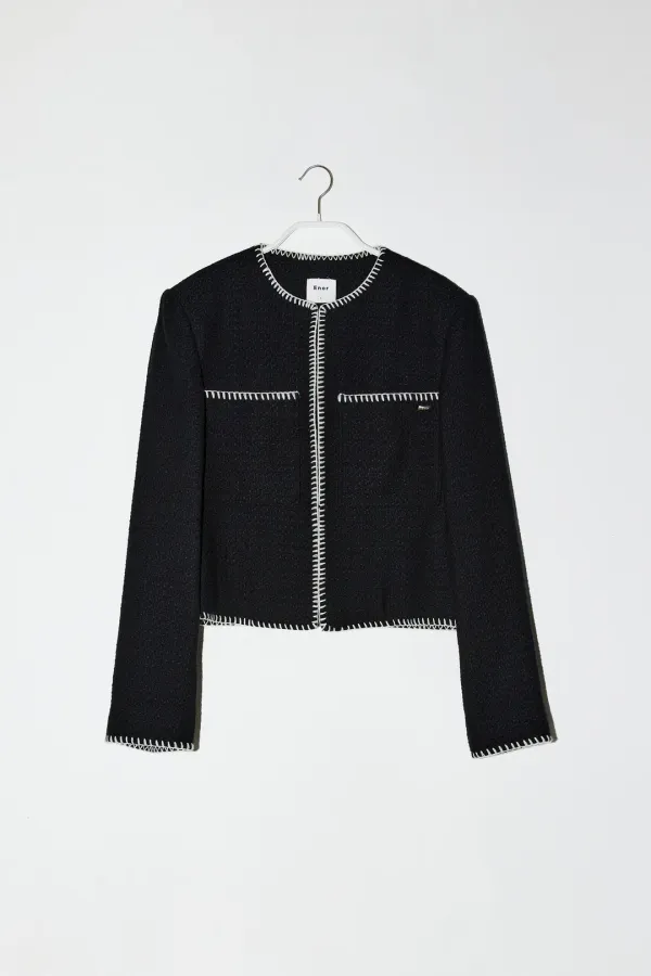 MELO STITCH POCKET TWEED JACKET - NAVY