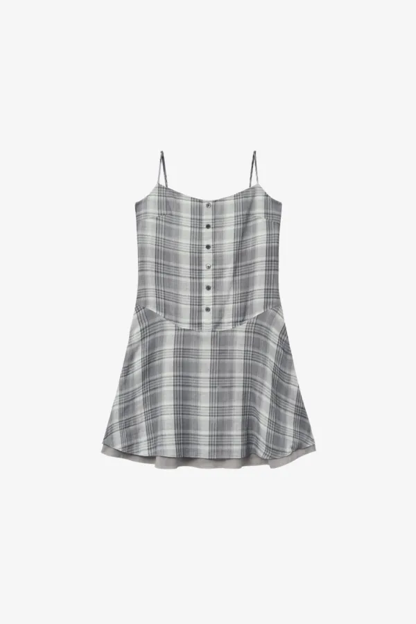 체크 미니 원피스 GREY
