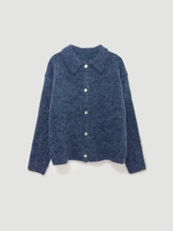 Hairy collar cardigan (블루)