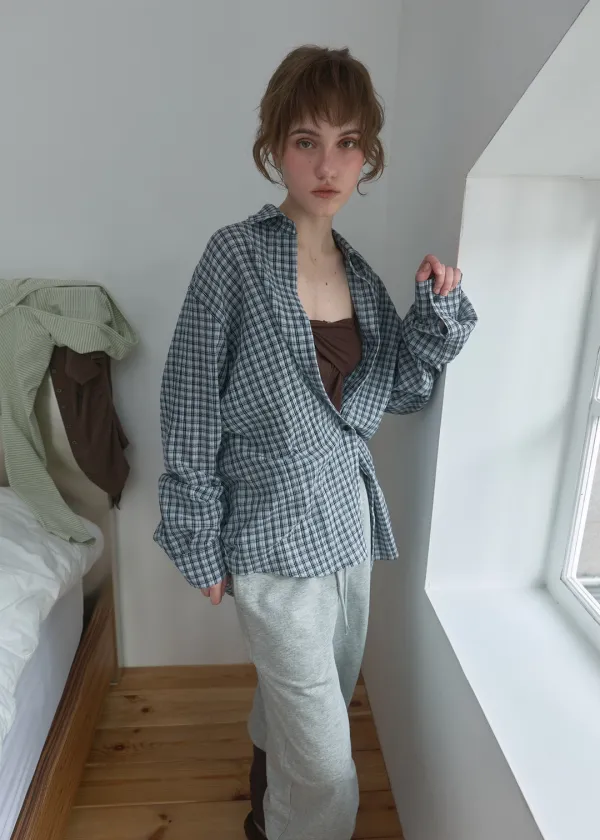 Side Button Check Shirt_Blue