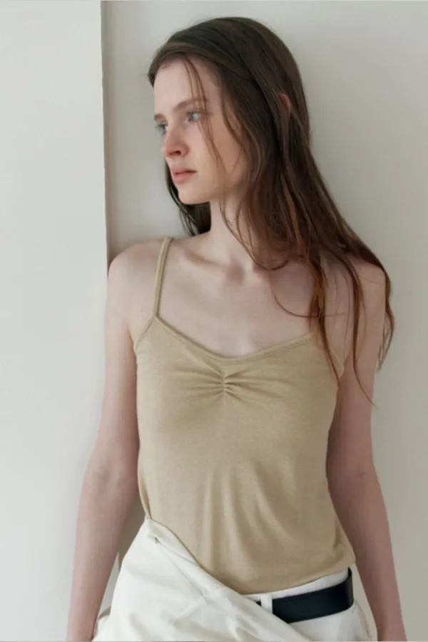 [4th] Like Shirring Sleeveless T_Beige