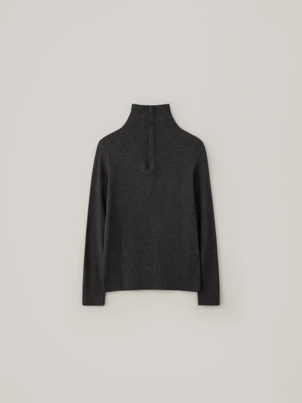 Two-Way Snap Turtleneck Top - Charcoal