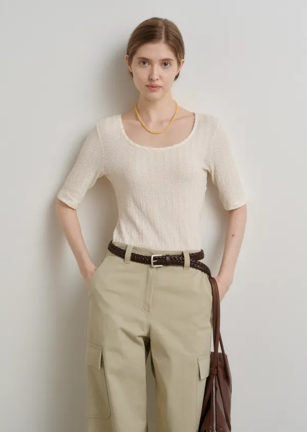 WAVE BOAT-NECK T-SHIRT (cream ivory)