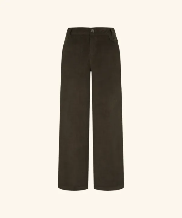 Offset Button Corduroy Pants (Brown)