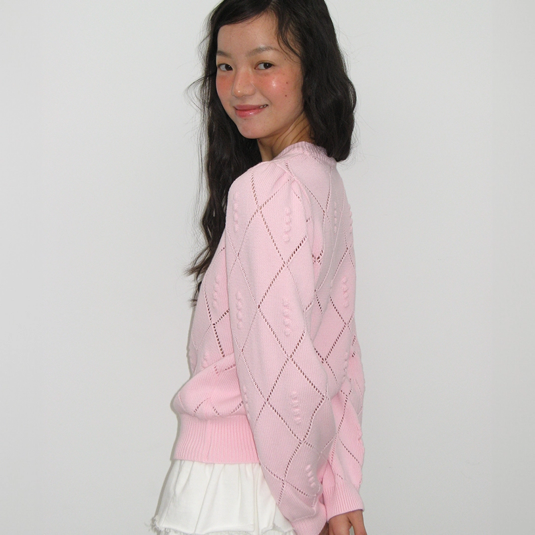 론론 DIAMOND PATTERN LONG SLEEVE KNIT SOFT PINK 상품 이미지 1