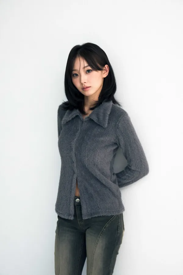 COSMO FUR CARDIGAN / CHARCOAL