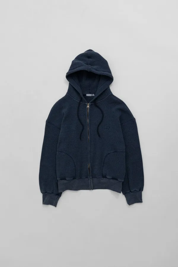 waffle hoodie zip-up (navy)