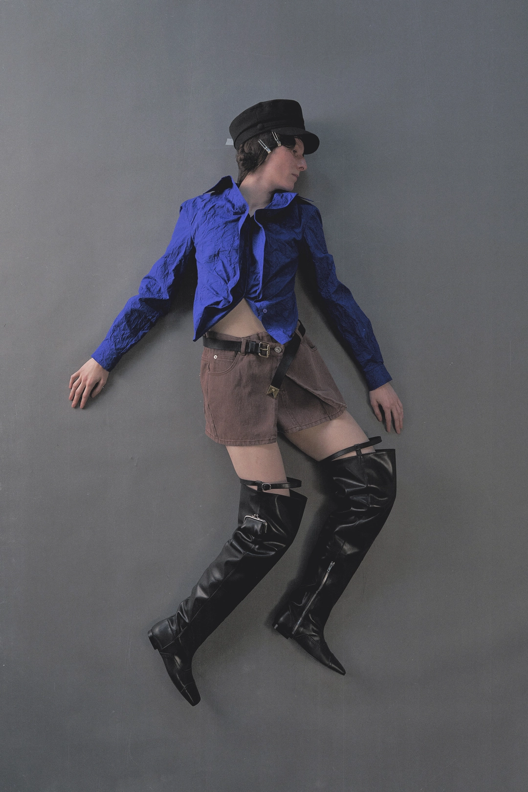 푸쉬버튼 PF26 BROWN DENIM MINI SKIRT 상품 이미지 1