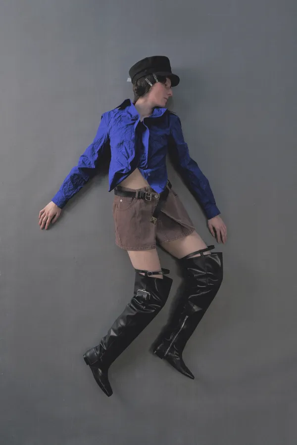 PF26 BROWN DENIM MINI SKIRT