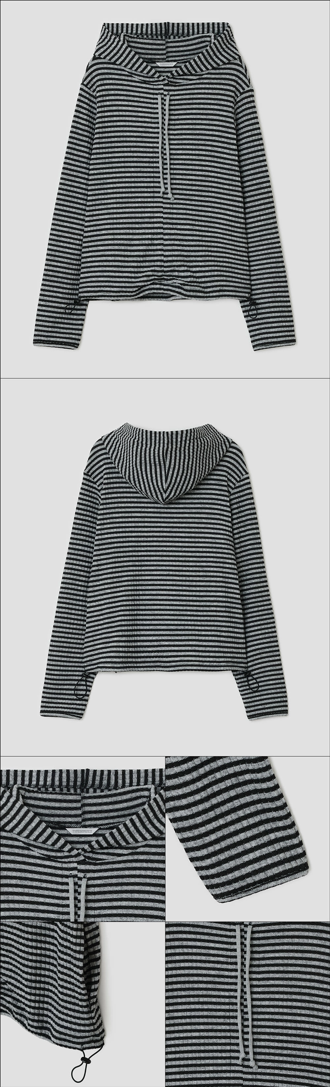 타입서비스 Stripe Shirred Hoodie [Black] 상품 이미지 2