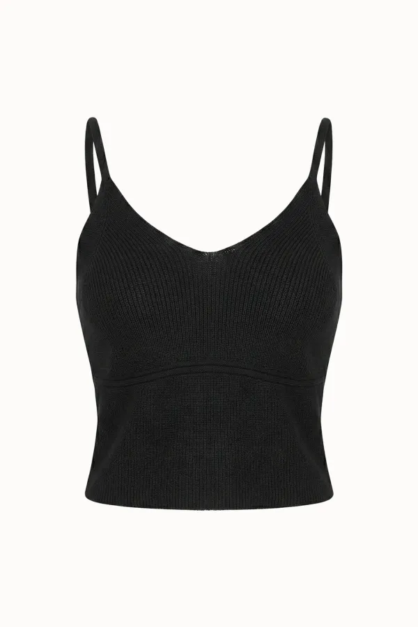 [4차 리오더]V-Neck Crop Bustier Knit[LMBFSPKN305]-Black
