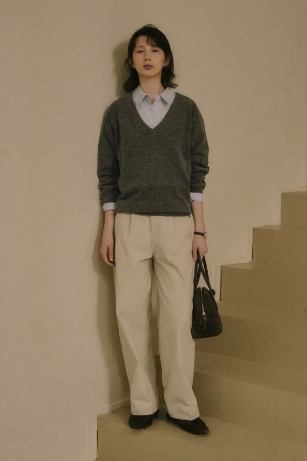 PILEN COTTON PINTUCK PANTS_STONE