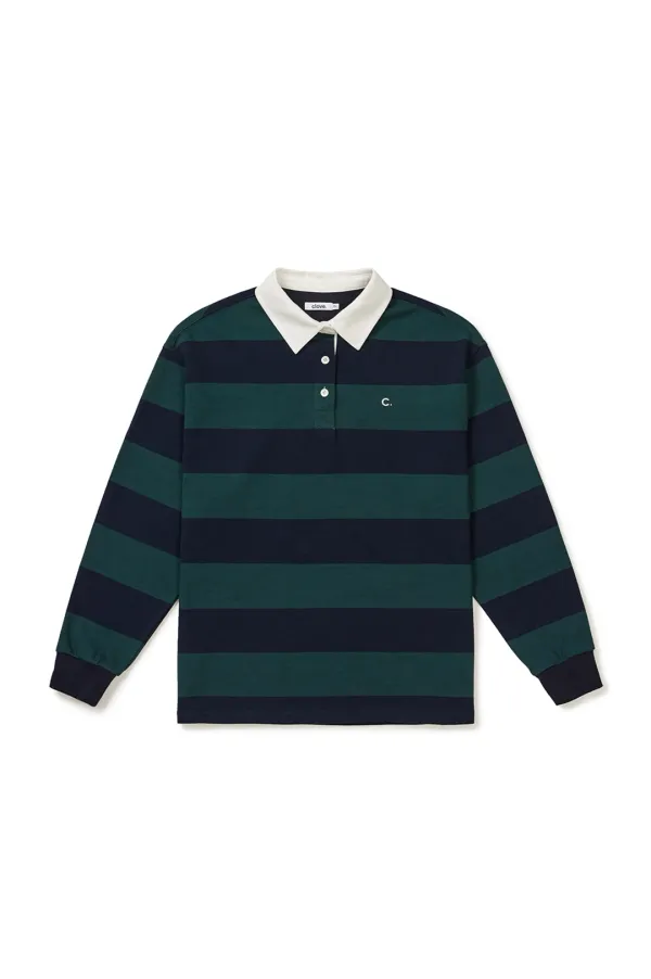[25FW clove] Striped Rugby Shirt (Green)