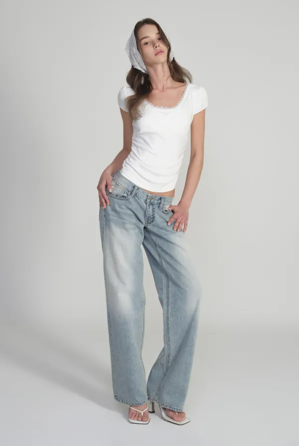 Clean deep low straight jeans, Light Blue