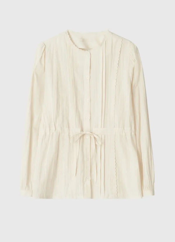 Vintage lace pintuck string line blouse - cream