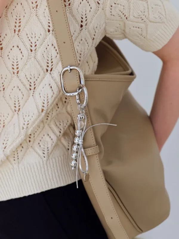 리본 비즈 볼 키링 Ribbon Beads Ball Keyring_Silver