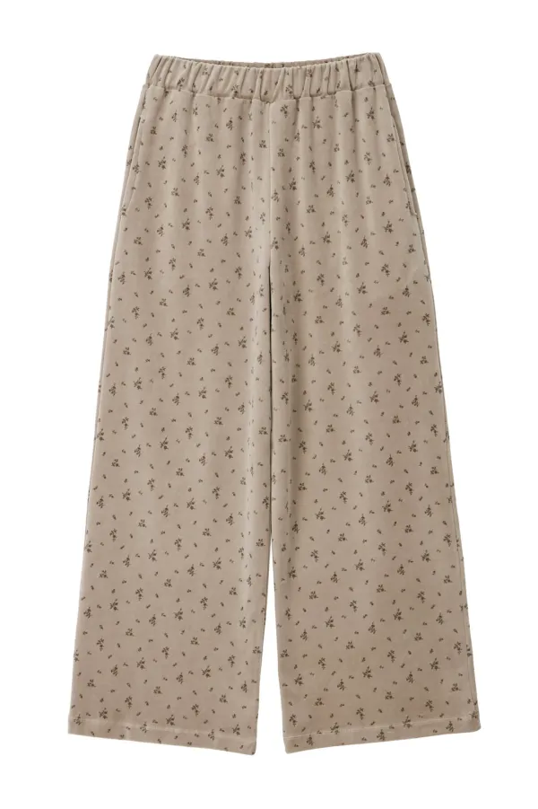 Floral Velour Easy Pants_Beige