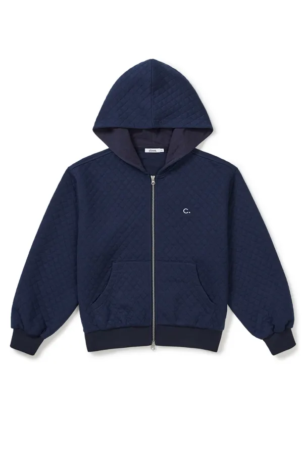 [25FW clove] Quilted Zip-Up Hoodie (Navy)