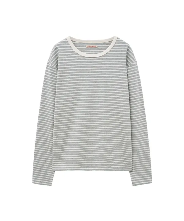A3546 스트라이프 라운드 티셔츠_Melange gray