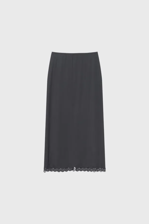 Lace-Trim Flowing Jersey Skirt (White / Melaon Cream / Dark Gray)