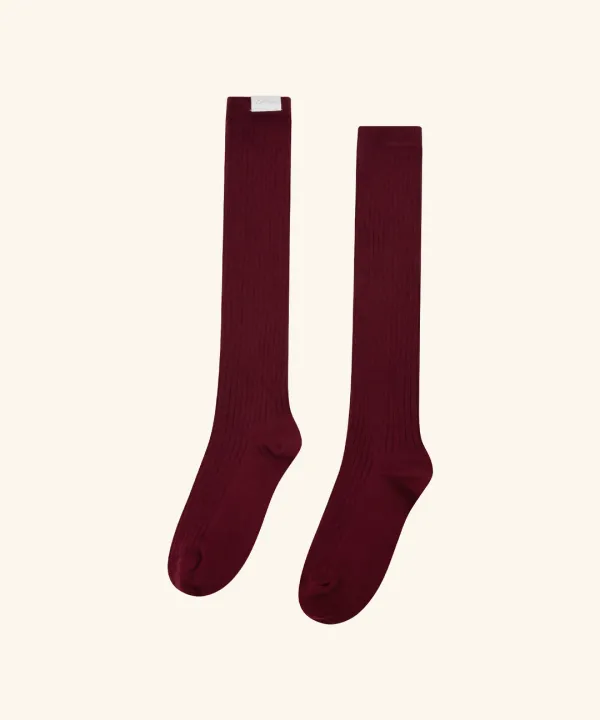 Letters Soft Knee-High Socks ( Burgundy )