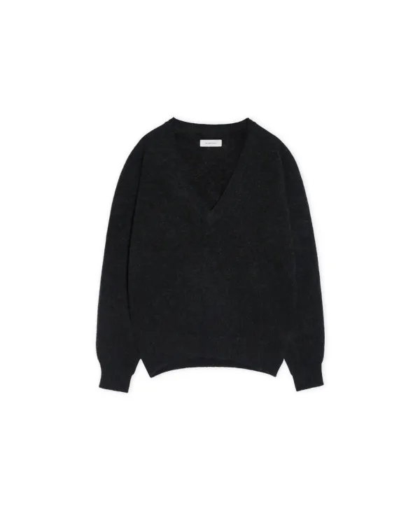 W Deep V Neck Sweater, Charcoal