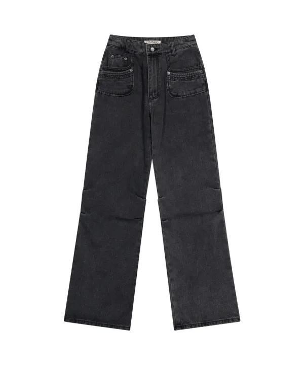 FLOWER SNAP DENIM PANTS BLACK